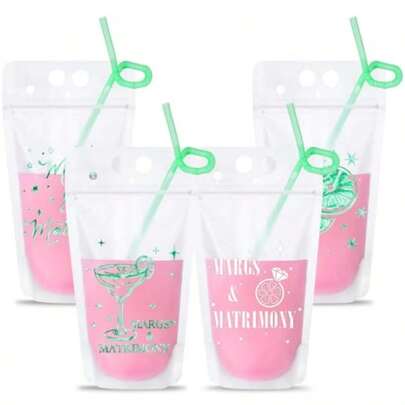 D24 Pack Margs And Matrimony Bachelorette Party Drink Pouches With Straws Margarita Drink Bags Handheld Reclosable Zipper Pouch Cups For Bridesmaid Favor Wedding And Bridal Showers