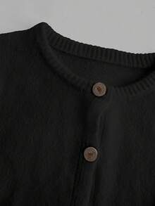 2026 Spring New Black Short Cardigan With Button, Slimming And Versatile - Black - View 5