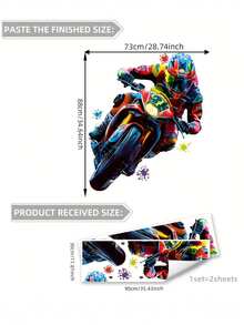 Cartoon Motorcycle Wall Stickers, Colorful Children's Room Decor, Cartoon Living Room Bedroom Nursery Kindergarten Background Decoration, Suitable For Kids Room Decor - Multicolor - View 2