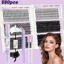 DIY Lash Extension Kit 1676Pcs D Curl Individual Spike Manga Lash Clusters Kit With Bottom Lashes, Lash Bond And Seal, Remover Tweezers Brush - màu đen - Xem 8