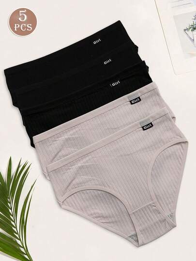 5pcs/Pack Women's Solid Color Breathable Comfortable Basic Casual Panties, Soft Fabric Sexy Fitting Daily Wear & Workout