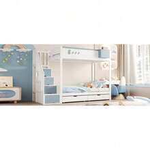 Kids Bed Frames, Headboards & Footboards - White+Blue + Wood + 90cm*200cm - View 8