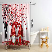 1pc/4pcs Romantic Valentine's Day Themed Shower Curtain Set, Includes Gnome, Heart, "Happy Valentine's Day", Plaid Background, "LOVE" Text Design Shower Curtain, Bath Mat, Toilet Seat Cover, 12 Hooks, Machine Washable, Artistic Design, Suitable For All Seasons, Valentine's Day Shower Curtain, Bathroom Decor - Multicolor - View 34