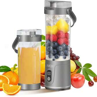 600毫升USB充电便携式搅拌榨汁机 - 易于清洁，适用于果蔬汁、冰沙 - 数字显示屏，不锈钢刀片 - 非常适合家庭、办公室、户外旅行，迷你制冰机，圣诞节、节日、情人节礼物，厨房必备