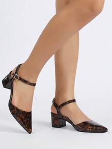 女士无后跟低跟时尚鞋，尖头套脚优雅高跟凉鞋，百搭舒适，春夏新品 - 豹紋 - 查看 3