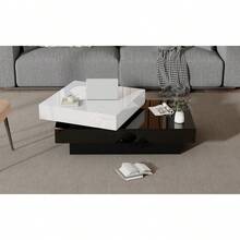 Cylindrical Coffee Table 60 X 60 X 35.1, 360° Rotating Tabletop, Freely Rotating Living Room Table, Three-Tier Sofa Table, 3 Storage Surfaces, Recommended Total Load Capacity Of 30 Kg, Wicker With Storage Space - White+Black + Particle Board - View 5