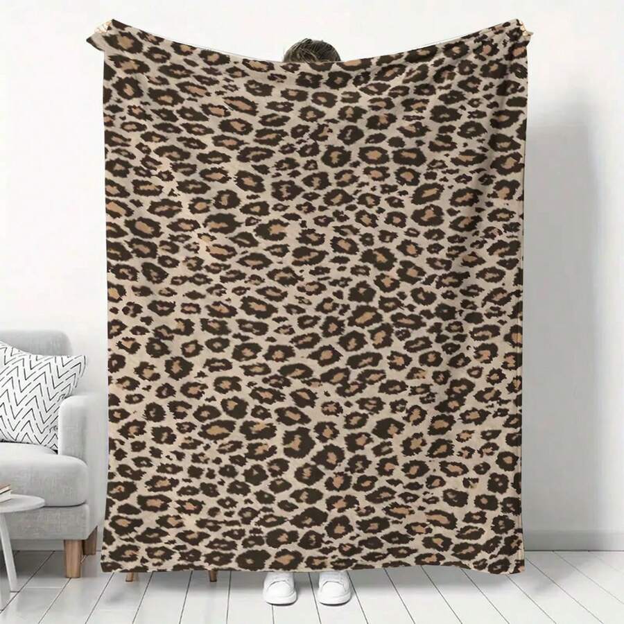 1 pătură de flanel cu imprimeu leopard la modă - moale, caldă, elegantă, potrivită pentru somn la birou, canapea, călătorii, camping, toate anotimpurile, poliester ușor, lavabilă la mașină, textură modernă de leopard, flanel leopard, cadou excelent pentru toate ocaziile - Multicolor - Vizualizare 1