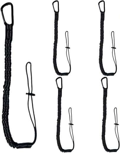 Cordón de  para Herramientas, de liberación rápida Que Absorbe los Golpes, Correa de  retráctil con Clip de mosquetón y Extremo de Bucle Ajustable, 5 Unidades (Negro)
