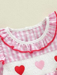 Little Toddler Girls Valentine's Day Dress Long Sleeve Ruffled Round Neck Heart Embroidery Bownot Plaid A-Line Dress - 紅色 - 查看 6