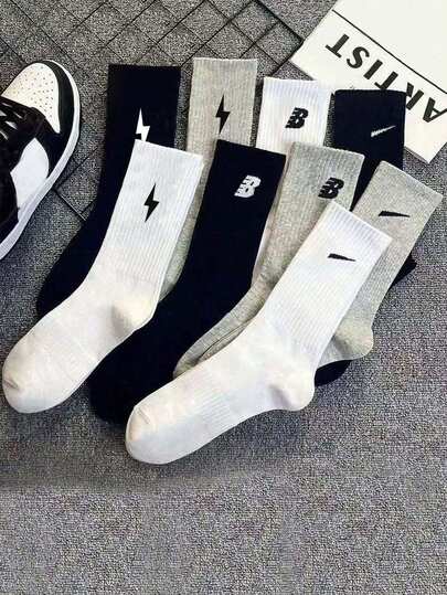 9 Pairs Cotton Crew, Ankle, Mid-Calf, Knee-High Sports Socks For Men And Women, Suitable For Basketball, Football, All Seasons