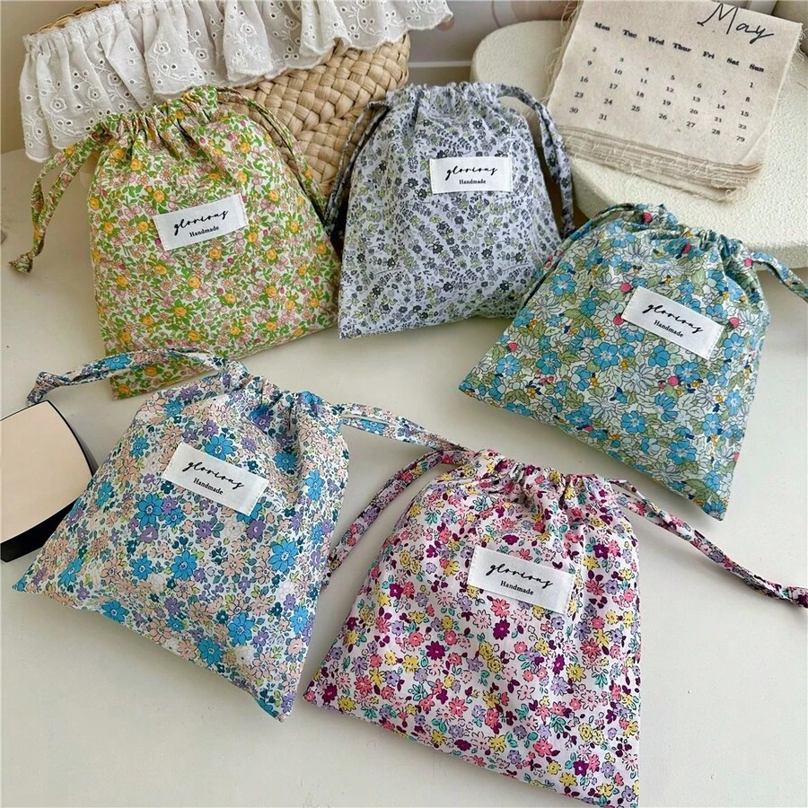 Small Ditsy Floral Drawstring Pouch, Multi-Functional Storage Bag For Home & Travel, Organizer For Miscellaneous Items ,Travel Essential Bag - Multicolor - View 1