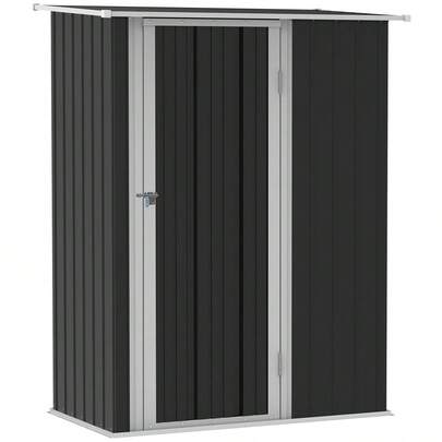 Outsunny Equipment Shed, Garden Shed With Door, Exterior Steel, Dark Grey, 142 X 84 X 189, On Site
