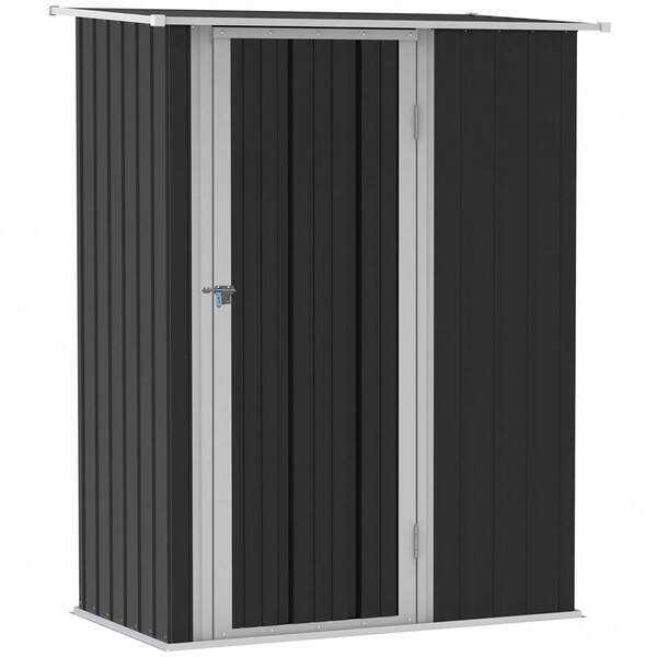Outsunny Equipment Shed, Garden Shed With Door, Exterior Steel, Dark Grey, 142 X 84 X 189, On Site