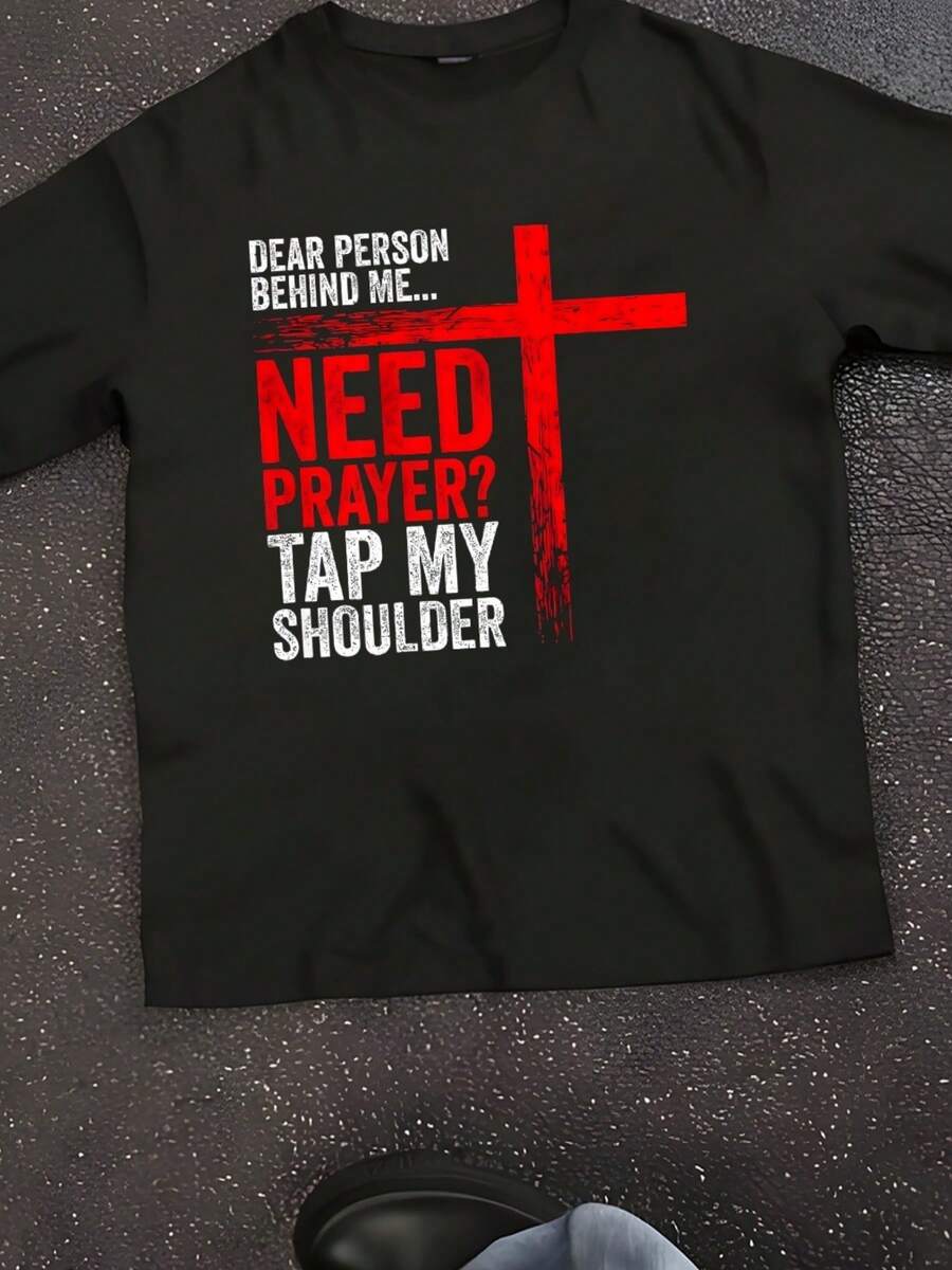 Dear Person Behind Me Need Prayer Tap My Shoulder (On Back) T-Shirt - 黑色 - 查看 1