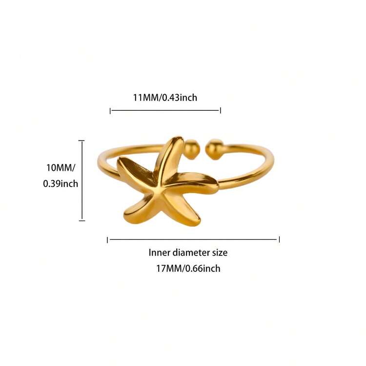 1pc Cute Tiny Star Ring,Stainless Steel Star Ring,18k Gold Plated Starfish Finger Ring Minimalist Jewelry Decoration - 5 - View 9