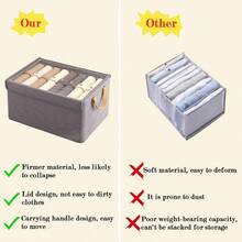 Clothes Storage, 6Pc Storage Baskets, Fabric Closet Organizer With Lid, Drawer Organizer Clothes With Stand Clothing, Toys, Books - Grey - View 3