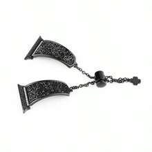 1条女士奢华黑色镶钻合金表带，兼容 49mm、46mm、45mm、44mm、42mm、41mm、40mm、38mm，时尚表带配件，兼容 Series 11、SE3、10、9、8、7、6、5、4、3、2、1、Ultra 3/2/1，优雅亮面现代表带，兼容，适合派对、旅行、日常佩戴的时尚腕带替换装，智能手表表带，送给朋友、家人或女士的礼物，时尚女士表带配件