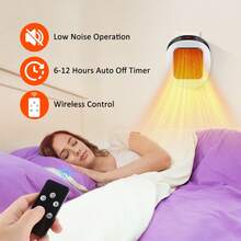 Hailicare 600W 便携式电暖器，插电式，带遥控插座，定时功能，LED 显示屏，快速加热，可调节恒温器，适用于房车、家庭、办公室等室内场所。 - 查看 5