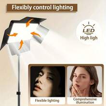 63英寸三脚架，10英寸方形柔光箱LED摄影灯套装，USB供电，3种可调色温，4个扩散板，适用于室内摄影照明 - 彩色 - 查看 8