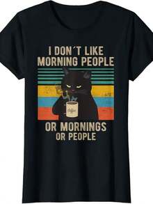 I Hate Morning People And Mornings And People Coffee Cat T-Shirt - 黑色 - 查看 1