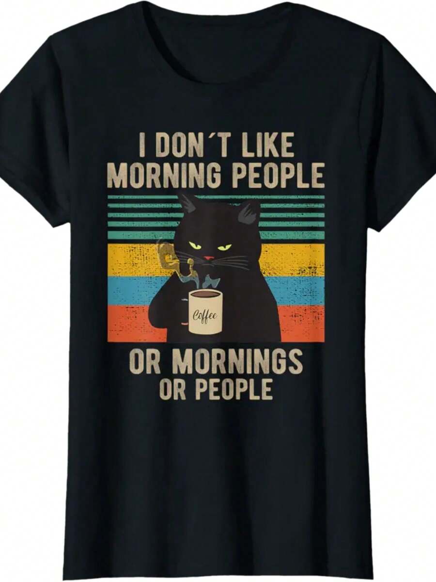 I Hate Morning People And Mornings And People Coffee Cat T-Shirt - 黑色 - 查看 1