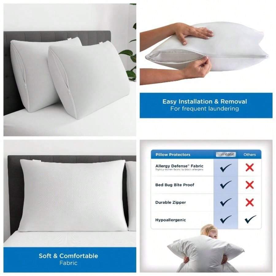 Set Of 2 King AllerEase Pillow Protectors - Moisture Wicking, Advanced Allergy - Premium Polyester, Zippered Protectors - King + 2.0 - View 1
