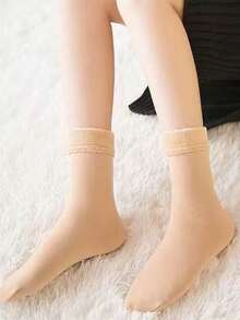 1/2/4/10 双装男女通用加厚保暖袜，中筒羊毛内衬冬季袜，纯色保暖袜 - 彩色 - 查看 7