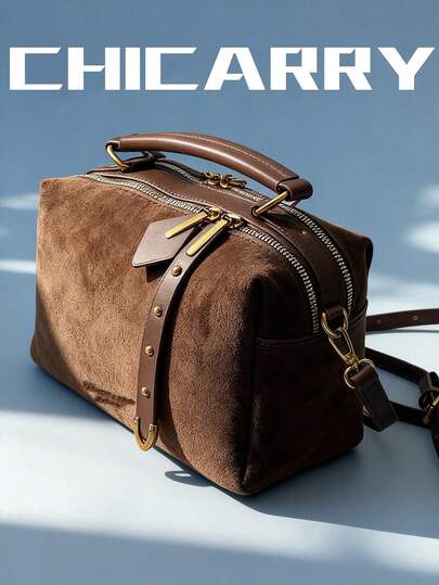 Damska torebka w jednolitym kolorze, materiał ze sztucznego zamszu, zapięcie na zamek błyskawiczny, torebka typu poduszka w stylu vintage z wszytymi nitami, swobodna, uliczna, romantyczna, elegancka torebka typu boston, odpowiednia na zakupy, randki, dojazdy do pracy, mieści telefon, monety i kosmetyki