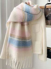 1 pieza Elegante bufanda de mujer tejida con flecos - Cómoda, a prueba de viento y cálida para otoño e invierno | Regalo ideal para las fiestas