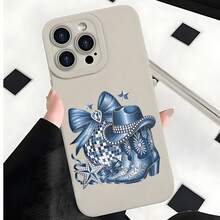 2026 nueva funda de teléfono mate, funda de teléfono con diseño de bota vaquera con lazo azul y estrellas para  17 15 Pro Max  17 14  17 13  Galaxy S23 S22 S21 funda de protección para teléfono, funda de pareja, regalo para novio novia, regalo de vacaciones - Blanco antiguo - Ver 7