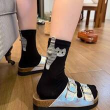 2 Pairs/1 Pair (Buyer's Choice) Cute 3D Tabby Cat Socks With Puss-In-The-Boots-Like Paws & Bell Collar - Warm Winter Tights For Men & Women, Unisex Thick Casual Socks For & S (Machine Washable) - White - View 7