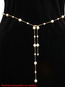 1pc Fashionable Versatile Pearl Decor Waist Chain, Elegant Faux Pearl Multicolor Women's Waist Chain Suitable For Dresses, Pants, Skirts, Outdoor, Formal Occasions - Multicolor - View 6