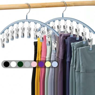 Legging Organizer For Closet, Metal Yoga Pants Hangers 1Pack W/10 Clips Holds 10 Leggings, Space Saving Hanging Closet Organizer W/Rubber Coated Closet Organizers And Storage, Blue