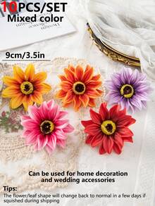 10朵混色大号仿真丝绣球花、菊花、非洲雏菊，DIY花环材料，糖果盒装饰，家居婚礼装饰，新娘手腕花，情人节新年派对蛋糕用品 - 彩色 - 查看 2