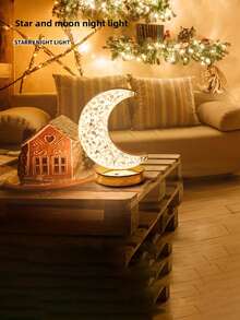 1pc Rechargeable Crystal Moon Lamp, Realistic Moon Bedside Lamp, Dimmable Moon Night Light, Decorative Moon Shaped Table Lamp, Desk Lamp, Touchable Dimming Light, Bedroom Touch Lamp, 3 Color Temperatures, Type-C Port, Rechargeable Desktop Decor Lamp - 桌面檯燈 - 查看 4