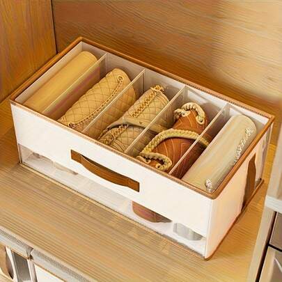 1pc Small Storage Box Wallet Handbag Organizer With 5 Compartments Foldable Breathable Window For Home Organization, Portable Pouch Insert For Purse, Desk, Dresser, Closet, Travel, Cosmetics, Cards, Coins, Jewelry, And Small Accessories-Space-Saving, Easy Access, Durable Lightweight, Ideal Gift Idea For Christmas Gift And Holiday Season, Multi-Use Daily Essential Organizer