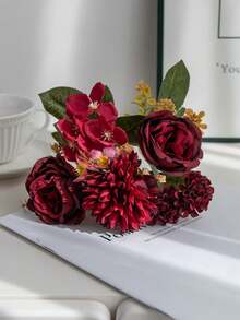 1/80pcs 11.81 Inch Artificial Silk Hydrangea, Peony, Rose, Chrysanthemum Flowers, Realistic Flowers For DIY Wedding Bouquets, Party, Home Living Room, Kitchen, Garden, Hotel, Office, Thanksgiving Decor, DIY Wreaths, Gifts, Tabletop Centerpieces, Birthday Decor, Indoor/Outdoor Decoration, Loose Fake Plastic Flowers For Vase, Farmhouse Decor, Boho Wedding, Rama Decor, Valentine's Day Gifts - Burgundy - View 7