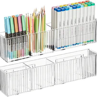 14*5.8* 8.2-Inch Wall-Mounted Pencil Storage Box - Transparent Plastic Storage Box, Suitable For Art Supplies, Watercolor Pencils And Office Stationery - For Creative Workspaces, No Drilling Design