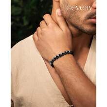 Mens Natural Stone Beaded Bracelets 8MM Stretch Adjustable Tiger Eye, Matte Agate, Lava Rock Beaded Bracelet Set For Men Gifts,4 - 4 - 查看 7