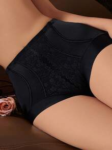 Pantalones cortos moldeadores sin costuras de cintura alta para mujer, ropa interior moldeadora para control del abdomen - Negro - Ver 3