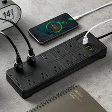 Regleta Cargador Multicontactos Premium Con 10 Salidas 3 Puertos Usb 1 Tipo C Extensiones Negro 14 Tomas 2m American Standard - Tipo de Enchufe A USA (110-127V) - Ver 2