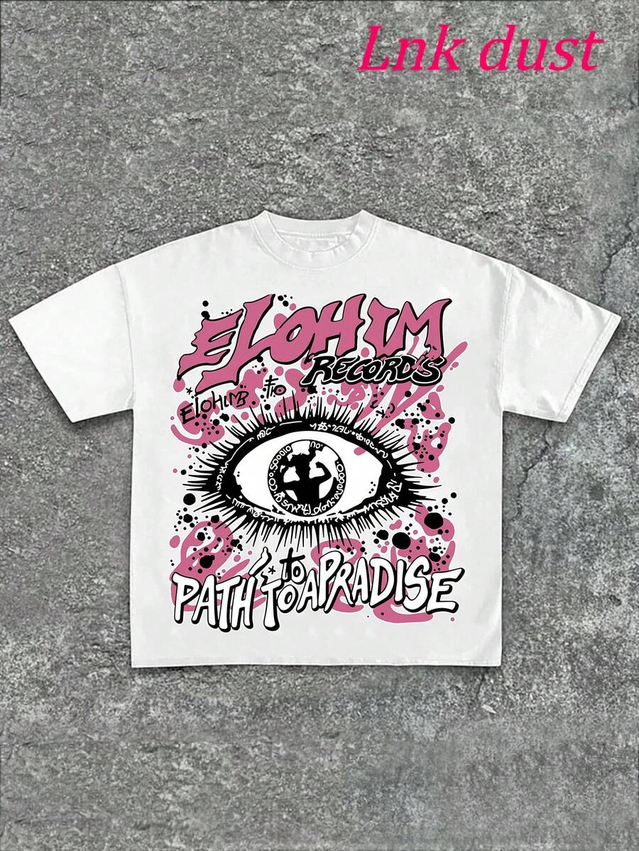Y2K Elohim Records Path To Paradise Edgy Graphic ,180g 100% Pure Cotton Round Neck Comfortable Casual Men's T-Shirt - trắng - Xem 1