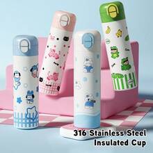 1pc 500ml Stainless Steel Insulated, Spring-Loaded, Dual-Drink Mug Features A Cute Cartoon Print, Making It Fun, Exquisite, And Suitable For Everyday Drinking Needs. It's Suitable For Various Scenarios Including Office, Home, Travel, And Outdoor Activities, And Is Perfect For Personal Use, As A Gift, Birthday Present, Or Holiday Present. It Keeps Drinks Hot Or Cold.