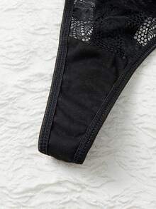 Style Dream 女士两件套黑色性感内衣套装，蕾丝花卉文胸搭配低腰薄纱内裤，舒适贴身，适合情人节、圣诞节、情侣约会等场合，也是一份贴心的礼物。 - 黑色 - 查看 6