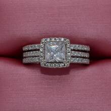 2Pcs Luxury Women's Fashion 925 Silver Plated Zirconia Wedding Ring Set Wedding Band Anniversary Gift Party Valentine's Day Engagement Women Jewelry Size 4-11# - 銀色 - 查看 3