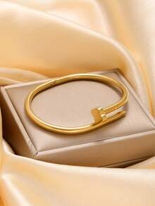 Set elegante di braccialetti da donna in acciaio inossidabile con quadrifoglio e zirconi, adatto per uso quotidiano, appuntamenti di coppia, abbinamento per varie occasioni e come regalo - Oro giallo - Visualizzare 9