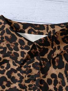 1pc Leopard Print Polyester Blouse, Buttonless, Suitable For Holiday, Office, Home, Birthday Party, Spring & Autumn Vacation Summer - Multicolor - View 3