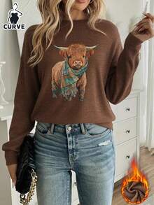 Plus Size Casual Fashion Yak Print T-Shirt, Suitable For Parties, Family Gatherings And Everyday Casual Wear, St. Patrick's Day Outfit, Good Luck Charm, Shamrock, Carnaval, Carnival Event, Year Of The Horse, Graphic Print Valentine's Day, Women's Valentine's Day Gift, Casual Wear Valentine's Day, Carnival Costumes 2026, Horse Element Carnival