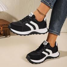 女士春秋季白色休闲运动鞋，低帮，轻便，防滑，耐磨，低跟，圆头，透气，系带，适合户外活动 - 黑色 - 查看 2