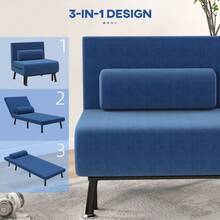 HOMCOM Sleeping Chair, Folding Bed With Bed Function, Backrest Cushion, Foldable Relaxation Chair With Linen Look, Adjustable Backrest, 75 X 70 X 75, Dark Blue